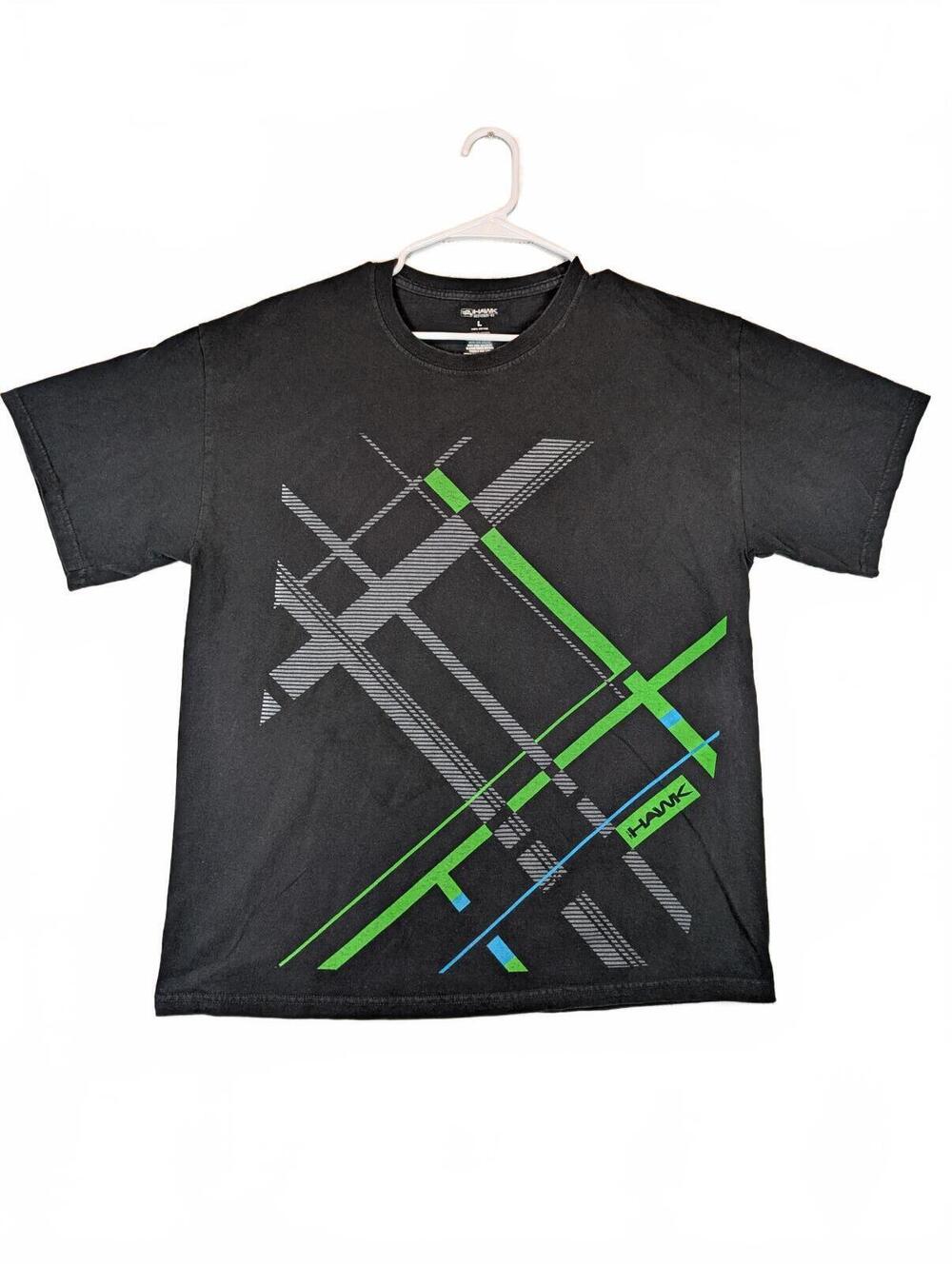 Hawk By Tony Hawk Black Geometric Graphic Skateboarding T-Shirt Mens Size Large